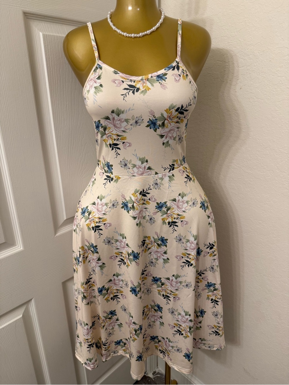 & Other Stories Cream Floral Spaghetti-Strap Midi Dress